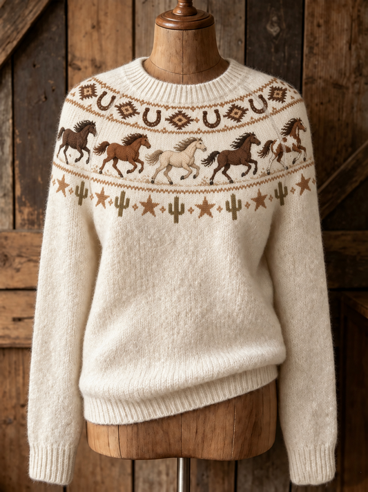 Women's Western Horse Long-sleeved Sweater