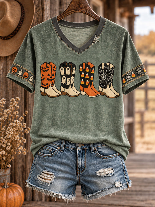 Women's Western Halloween Art Printed T-shirt