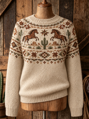 Women's Western Horse Long-sleeved Sweater