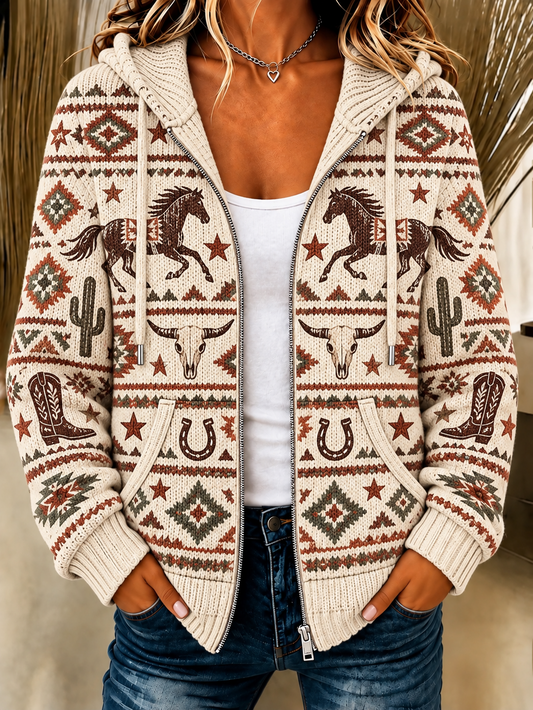 Women's Western Horse Knitted Coat