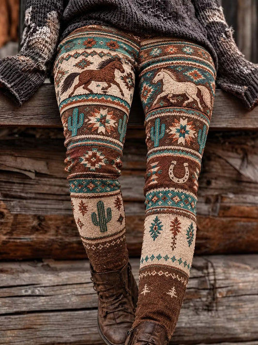 Women's Western Print Velvet Leggings
