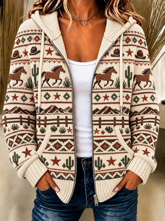 Women's Western Horse Knitted Coat