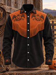 Men's Western Halloween Art Horses Cows Printed Shirt