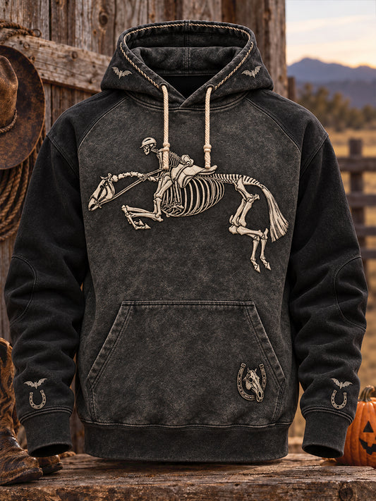 Men's Western Halloween Art Horses Cows Printed Hoodie