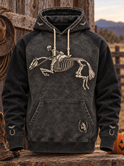 Men's Western Halloween Art Horses Cows Printed Hoodie