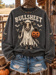Women's Western Halloween Art Horses Cows Printed Sweatshirt