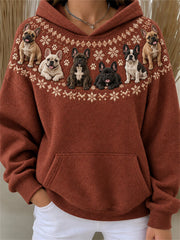 Women's Vintage French Bulldog Yoke Isle Print Cozy Hoodie