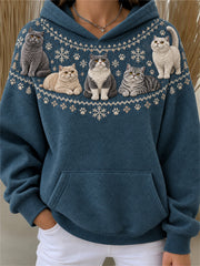 Women's Vintage British Shorthair Cats Yoke Isle Print Cozy Hoodie