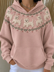 Women's Vintage West Highland White Terrier Dogs Yoke Isle Print Cozy Hoodie
