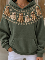 Women's Vintage Golden Retriever Yoke Isle Print Cozy Hoodie