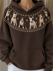 Women's Vintage Bull Terrier Dogs Yoke Isle Print Cozy Hoodie