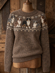 Women's Vintage American Shepherd Dogs Yoke Isle Print crew neck sweater