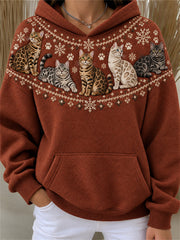 Women's Vintage Benguese Cats Yoke Isle Print Cozy Hoodie
