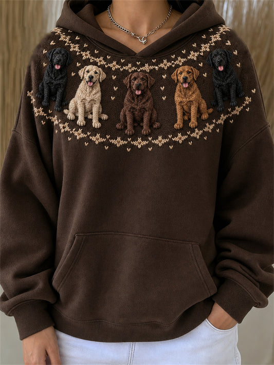 Women's Vintage Labrador Dogs Yoke Isle Print Cozy Hoodie