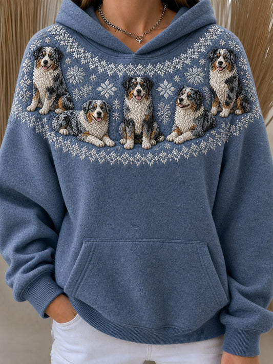 Women's Vintage Australian Shepherd Dogs Yoke Isle Print Cozy Oversize Hoodie