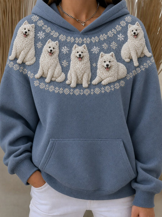 Women's Vintage Samoyed Dogs Yoke Isle Pattern Print Oversize Hoodies