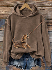 Women's Funny Dachshund Dog with Rope Print Cozy Hoodie