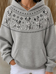 Women's Vintage Dalmatian Dogs Yoke Isle Pattern Print Oversize Hoodies