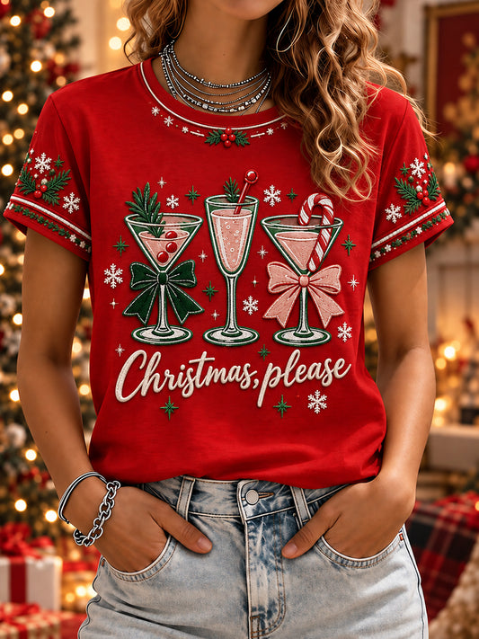 Women's Christmas Printed V-neck T-shirt