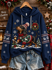 Women's Christmas Dog Pattern Casual Hoodie