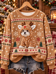 Women's Christmas Dog Pattern Casual Flannel Sweatshirt