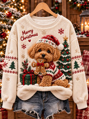Women's Christmas Dog Pattern Casual Flannel Sweatshirt
