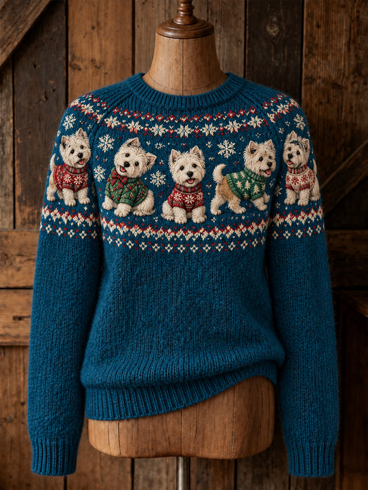 Women's Christmas Dog Pattern Casual Crew Neck Sweater