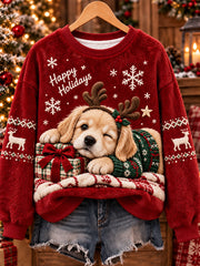 Women's Christmas Dog Pattern Casual Flannel Sweatshirt