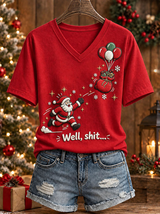 Women's Fun Santa Claus Print Casual T-shirt