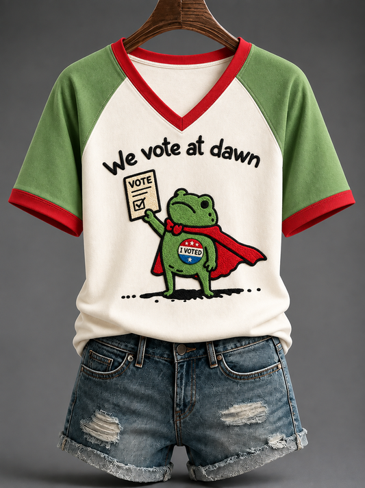 Women's VOTE V-neck Off-shoulder Short-sleeved T-shirt