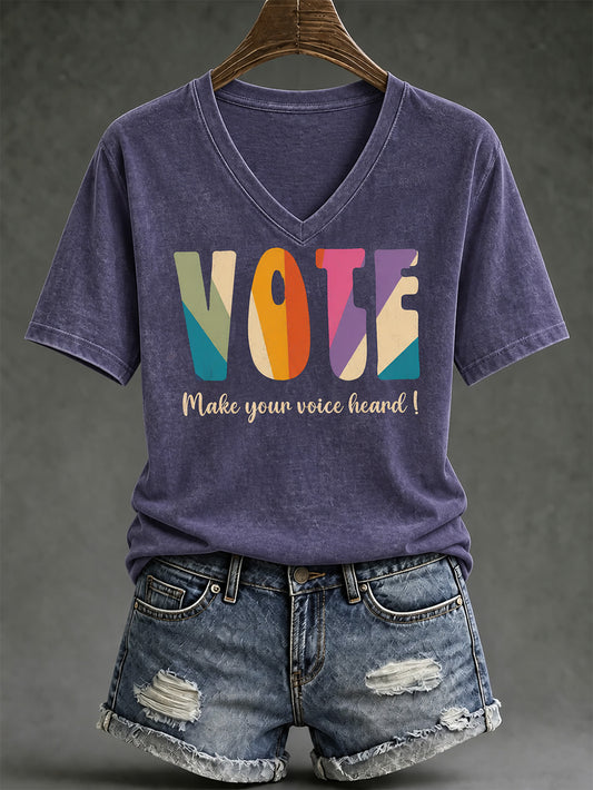 Women's VOTE pattern printed causal short-sleeved T-shirt