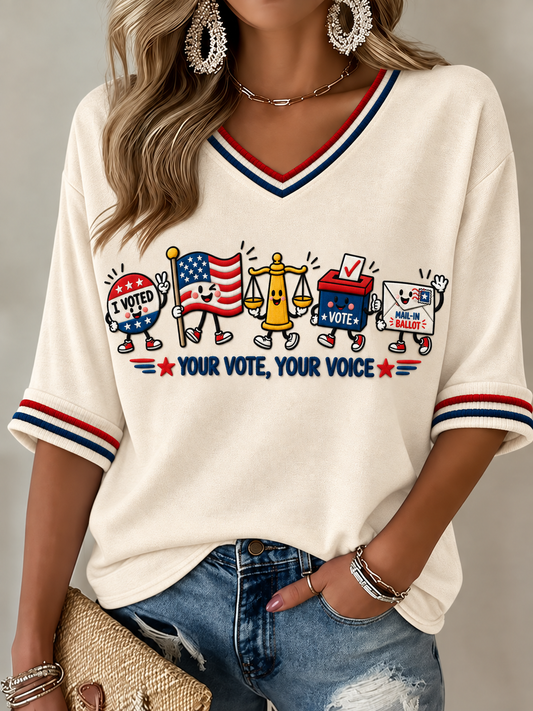 Women's VOTE Mid-length Sleeves V-Neck T-Shirt