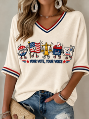 Women's VOTE Mid-length Sleeves V-Neck T-Shirt