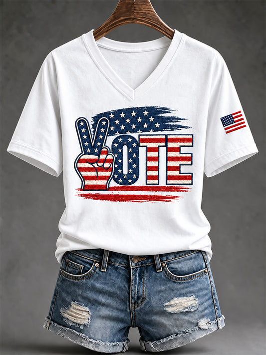 Women's Vote Print V-Neck Tee