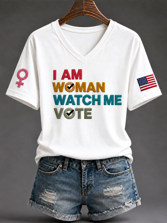 Women's "I Am Woman Watch Me Vote" Graphic Casual T-Shirt