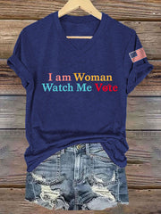 Women's I Am Woman Watch Me Vote Casual V-Neck Tee