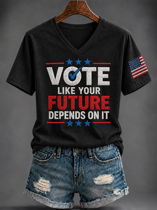 Women's VOTE Printed V-neck T-shirt