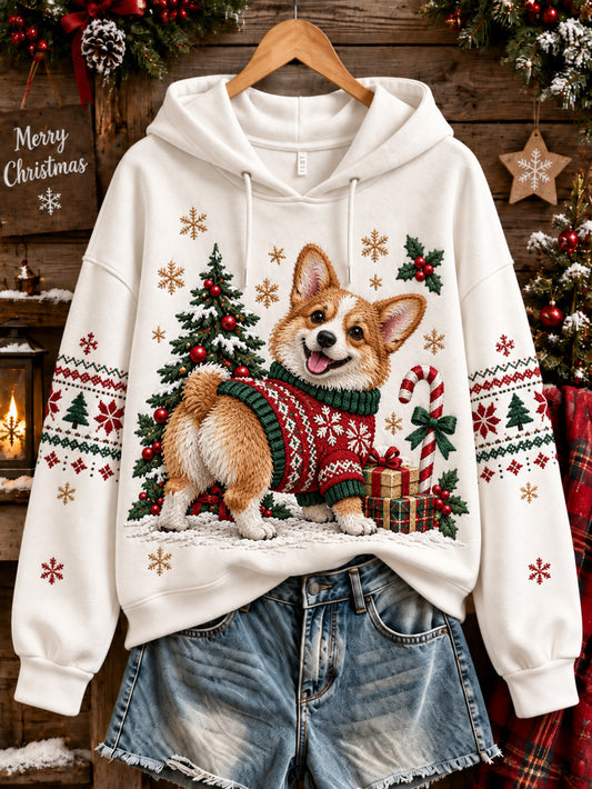Women's  Christmas Corgi Pattern Casual Hoodie