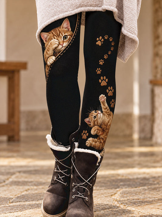 Women's Fall/Winer Cute Animals Paws Art Printed Leggings