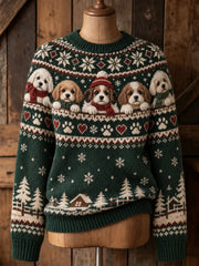 Women's Christmas Dogs Print Sweater