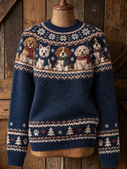 Women's Christmas Dogs Print Sweater