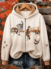 Women's Cute Cat Art Print  Zip-Up Hoodie