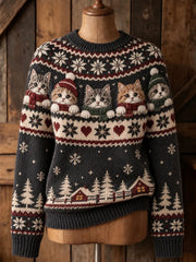 Women's Christmas Cats Print Sweater