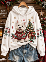 Women's Christmas West Highland Pattern Casual Hoodie