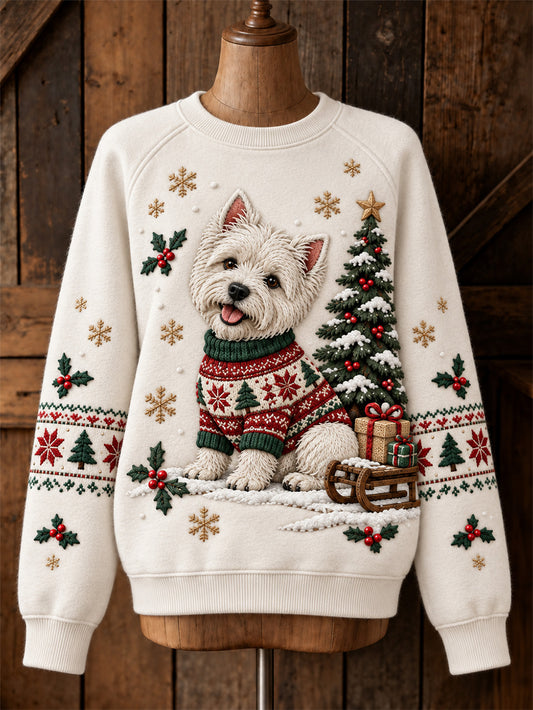 Women's Christmas West Highland Pattern Casual Raglan Sleeve Sweatshirt
