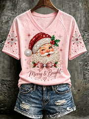 Women's Christmas V-neck Off-shoulder Short-sleeved T-shirt