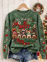 Women's We Wish You Nothing Butt A Merry Christmas Yorkie Dogs Print Sweatshirt