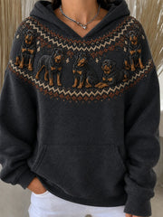 Women's Vintage Rottweiler Dogs Yoke Isle Pattern Print Cozy Oversize Hoodies