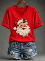 Women's Christmas Santa Claus Art  V-neck Short Sleeve T-shirt