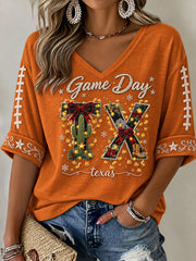 Women's Football Game Day Christmas Fun Print T-Shirt